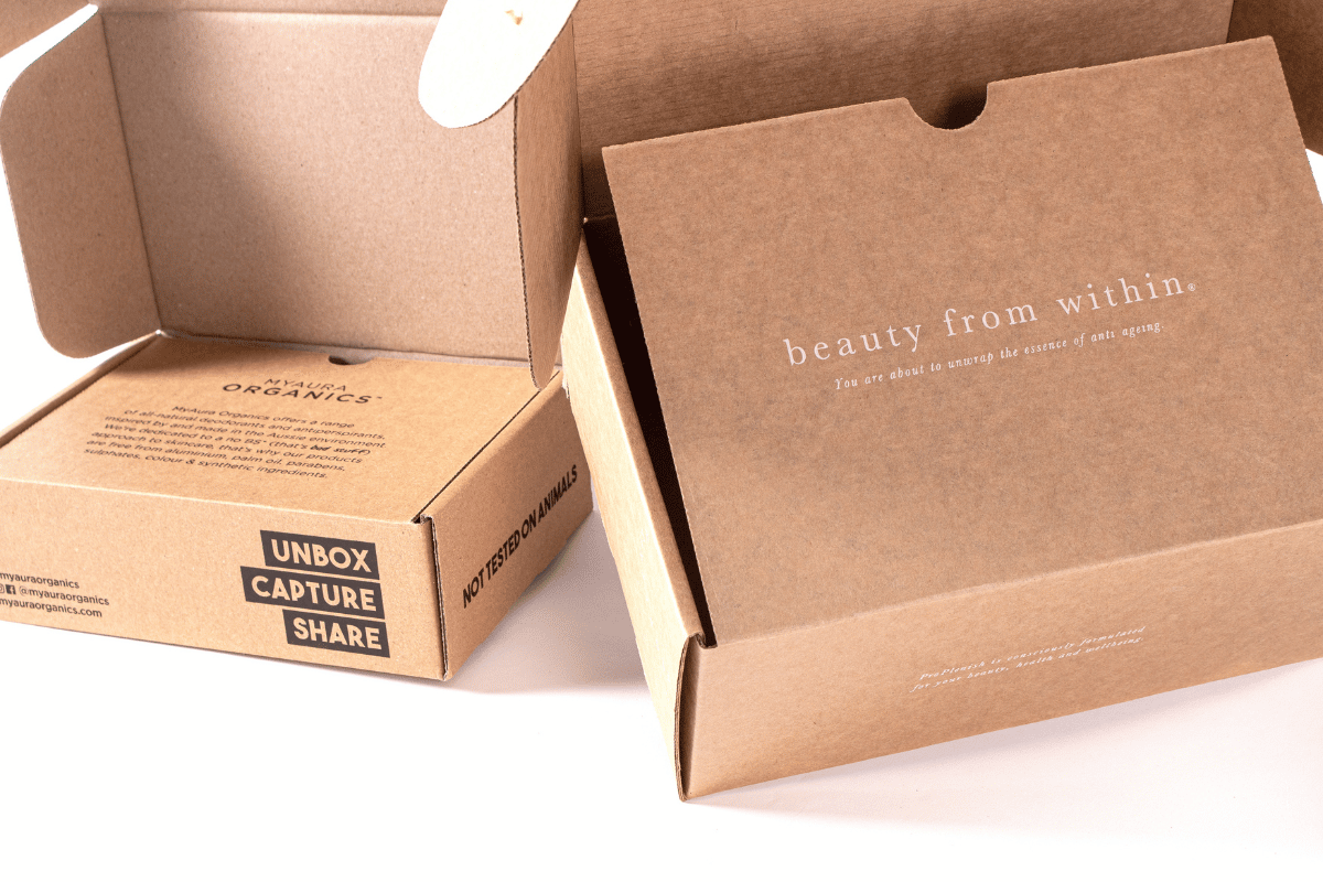 ecommerce packaging close up of brown cardboard boxes